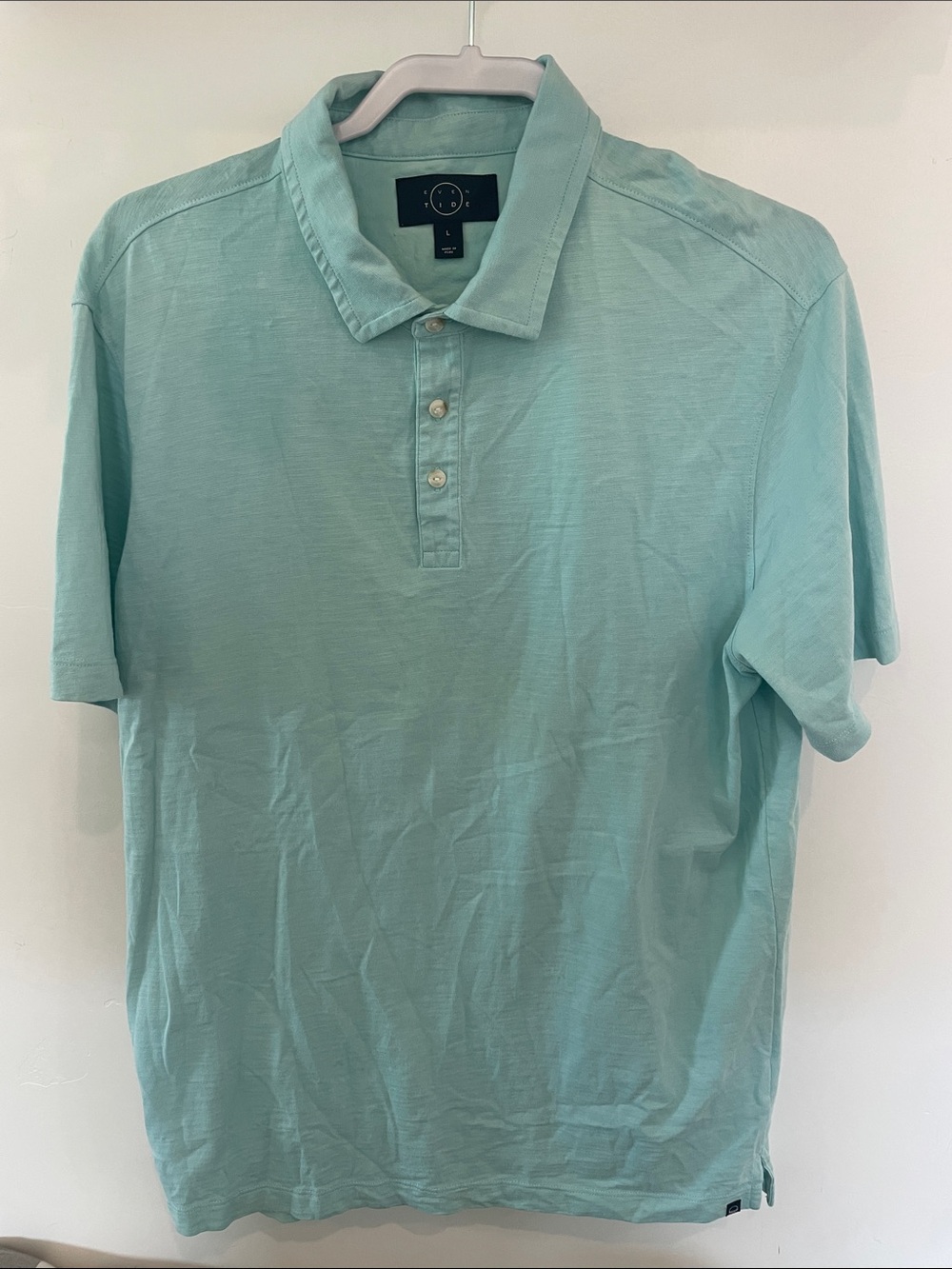 Even Tide Cotton Premium Men's Polo in Light Aqua. Extra button. EUC - Picture 1 of 7